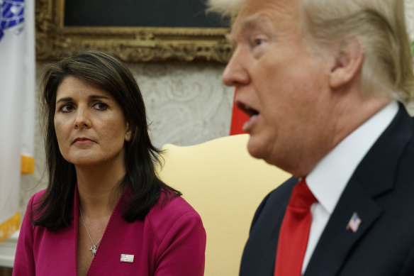 Then US ambassador to the UN Nikki Haley with Donald Trump in the White House in 2018.