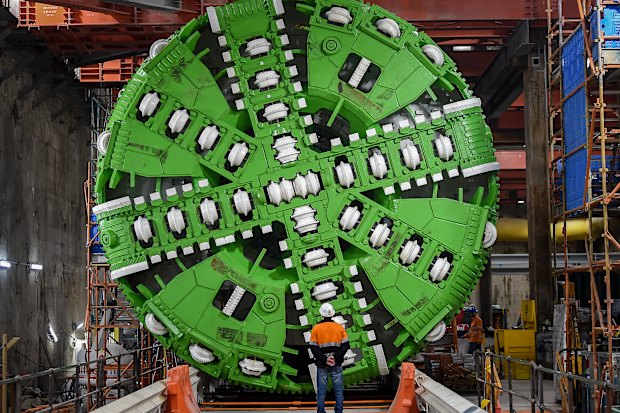 Tunnel-boring machine Alice at work on the Anzac station site in 2020.