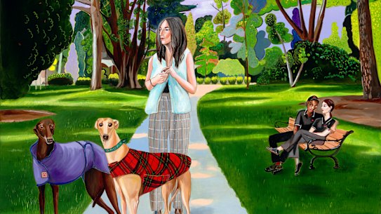 ‘Patti Smith type lady in the Castlemaine Botanic Gardens’ 2024, oil on linen.