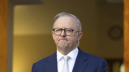 Prime Minister Anthony Albanese during a press conference at Parliament House in Canberra.