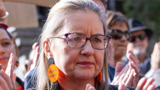 Premier Jacinta Allan at the women’s safety protest in the CBD on Sunday morning.