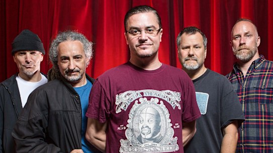 Faith No More (from left) Jon Hudson, Mike Bordin, Mike Patton, Billy Gould and Roddy Bottum. 