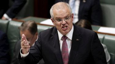 Prime Minister Scott Morrison during Question Time at Parliament House on Thursday.