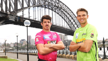 Moises Henriques and Chris Green at Monday’s Big Bash launch in Sydney. 