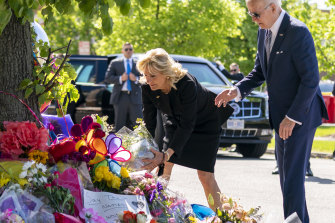 President Joe Biden and first lady Jill Biden pay their respects to the victims of the Buffalo massacre last Saturday. 
