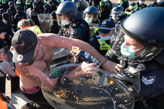 Police and protesters clash at The Shrine yesterday.