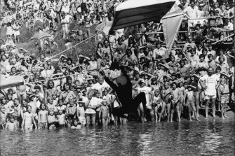 Dean Gualerzi of Hurstville who managed 7 meters in his “Spruce Goose”. March 5, 1978.