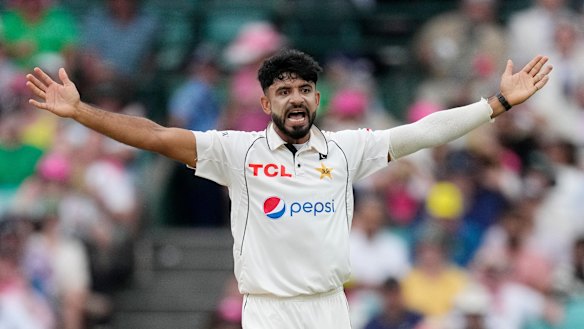 Pakistan’s Aamir Jamal celebrates after dismissing Usman Khawaja on Thursday.