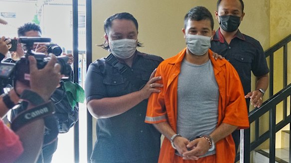 Australian-Italian dual citizen Antonio Strangio, 32, is transferred by police in Bali on Wednesday. 