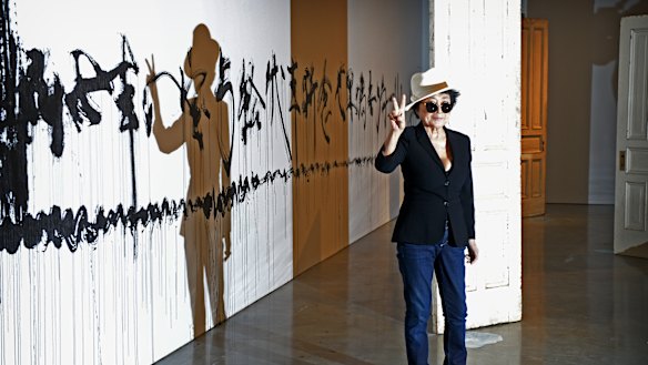 Contentious: Yoko Ono at the opening of her 2013 exhibition at Sydney's Museum of contemporary Art.