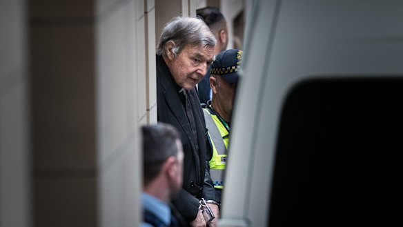 George Pell leaving the Supreme Court earlier this year.