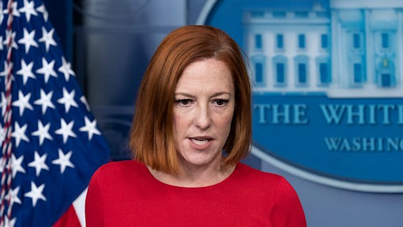 White House press secretary Jen Psaki speaks with reporters in the James Brady Press Briefing Room at the White House on Saturday AEDT.