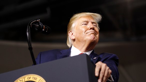 President Donald Trump speaks at a campaign rally in Manchester, New Hampshire, on Thursday.