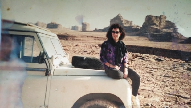 Judith, pictured sitting on a military vehicle near the Saudi Kuwait border before Saddam Hussein’s invasion of Kuwait City. 