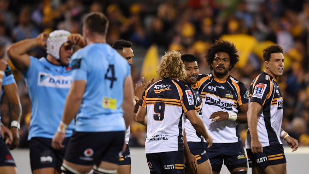 The Waratahs have fallen to the Brumbies 19-13 in Canberra. 