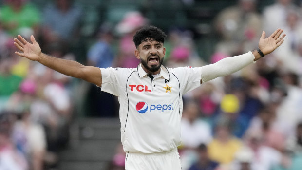 Pakistan’s Aamir Jamal celebrates after dismissing Usman Khawaja on Thursday.