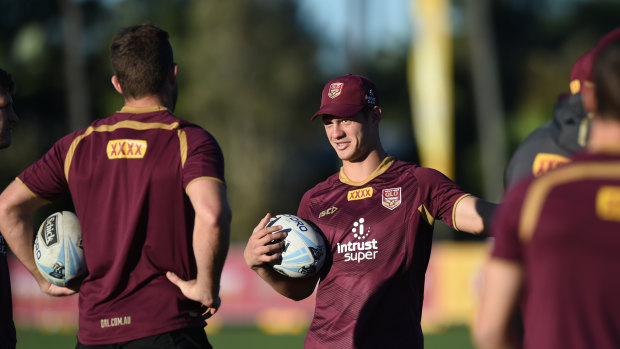 No worries: Kalyn Ponga training with the Maroons on the Gold Coast.