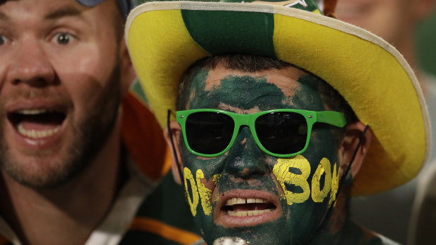 Despair: South African fans react during the match.