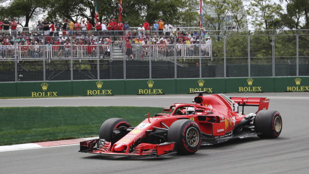 Sebastian Vettel drives through the hairpin on his way to winning the Canadian Grand Prix.