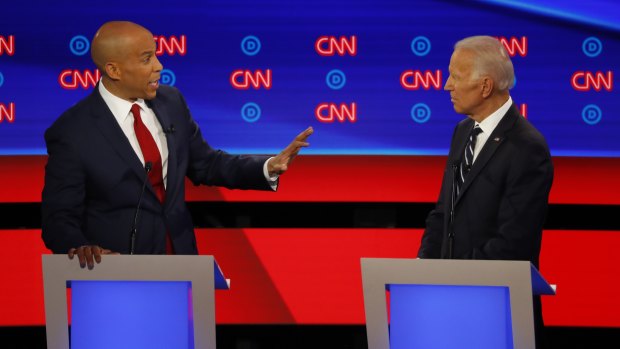 Senator Cory Booker takes former vice-president Joe Biden to task.