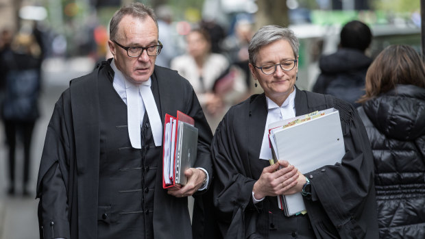 Chief Crown prosecutor Brendan Kissane, QC, (left) outside the Supreme Court after arguing in the Court of Appeal that Borce Ristevski should stay behind bars for longer killing his wife Karen.