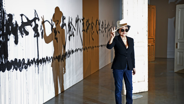 Contentious: Yoko Ono at the opening of her 2013 exhibition at Sydney's Museum of contemporary Art.