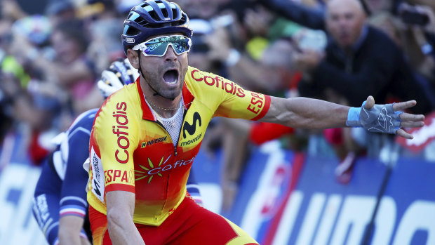 Finally: Spain's Alejandro Valverde claims the world road title after years of podium finishes.