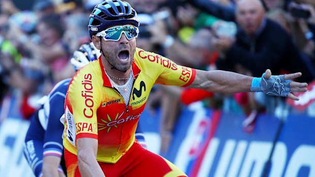 Finally: Spain's Alejandro Valverde claims the world road title after years of podium finishes.