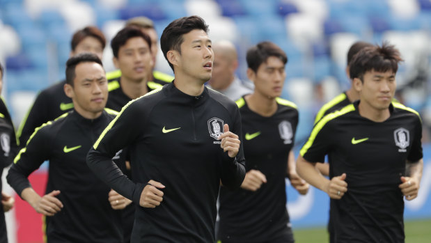 Favourite son: South Korea's Son Heung-min leads the side in training.