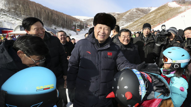 Chinese President Xi Jinping meets children attending skiing camps as he inspects preparatory work for the Beijing 2022 Winter Olympic Games. 