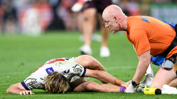 Ryan Papenhuyzen suffered another devastating injury in last season’s finals loss to Brisbane.