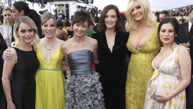 Yael Stone, far right, with her Orange is the New Black co-stars at the Screen Actors Guild Awards last year.