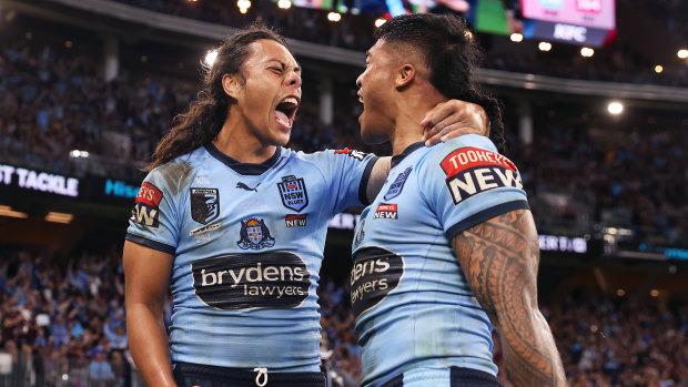 Jarome Luai and Brian To’o playing for NSW.