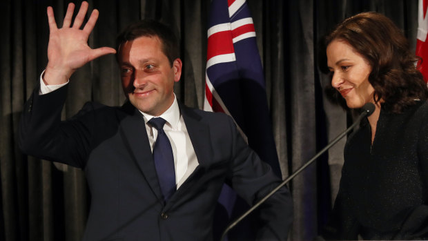 Former opposition leader Matthew Guy concedes defeat on Saturday night. 