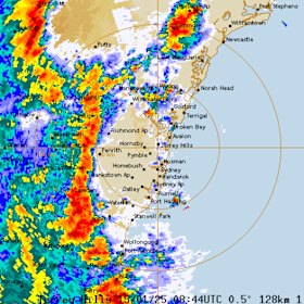 Bureau of Meteorology radar as at 7.50pm shows a severe thunderstorm approaching the NSW metropolitan area. 