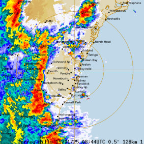Bureau of Meteorology radar as at 7.50pm shows a severe thunderstorm approaching the NSW metropolitan area. 