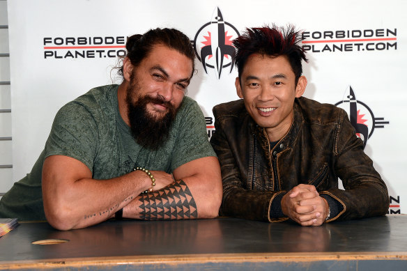 Jason Momoa and James Wan at an Aquaman meet and greet in 2018.