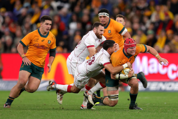 Harry Wilson on the charge for the Wallabies against Georgia.