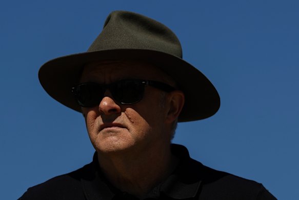 Albanese during a visit to a sheep farm, south of Longreach in Queensland, to inspect flood damage.