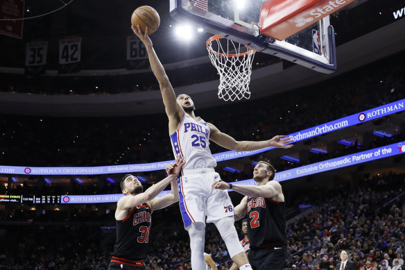 Philadelphia's Ben Simmons goes up for a shot against Chicago. He still hopes to go to the Olympics next year, if possible.