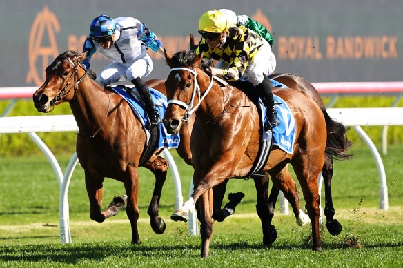 James McDonald wins last spring’s Tea Rose Stakes on Autumn Glow.