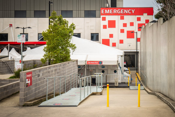 Makeshift structures are being used to cater for overcrowding at Melbourne’s Box Hill Hospital.