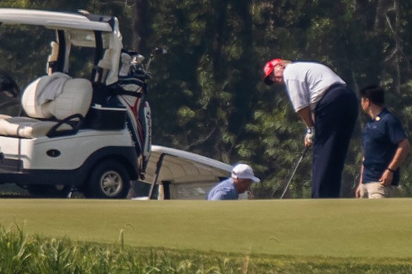 US President Donald Trump played golf at the Trump National Golf Club in Sterling, Virginia on Sunday as his interview aired on Fox News Sunday.