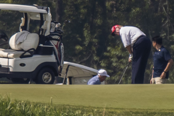 US President Donald Trump played golf at the Trump National Golf Club in Sterling, Virginia on Sunday as his interview aired on Fox News Sunday.