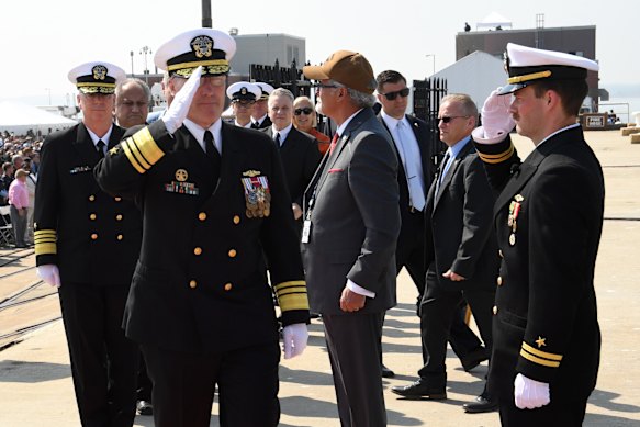 Vice Admiral Robert Gaucher, US Navy Submarine Force commander, at the commissioning ceremony for the USS New Jersey in 2024.