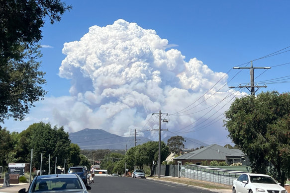 Smoke from the Beaufort fire seen from Ararat on Thursday afternoon.