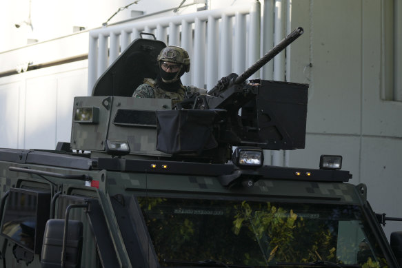 An armoured vehicle drives out of the prosecutor’s building where Ovidio Guzman, one of the sons of former Sinaloa Cartel boss Joaquin “El Chapo” Guzmán, is in custody in Mexico City.