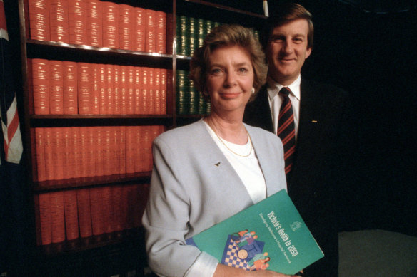 Dan Tehan's mother Marie Tehan, pictured in 1995 with then-premier Jeff Kennett, made significant reforms as health minister.