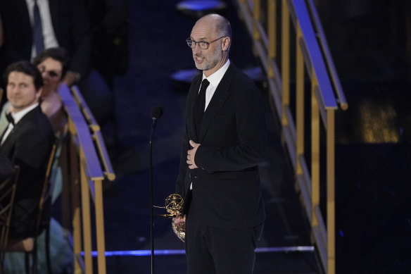 Jesse Armstrong accepts the Emmy for outstanding writing for a drama series for Succession at the 74th Primetime Emmy Awards.