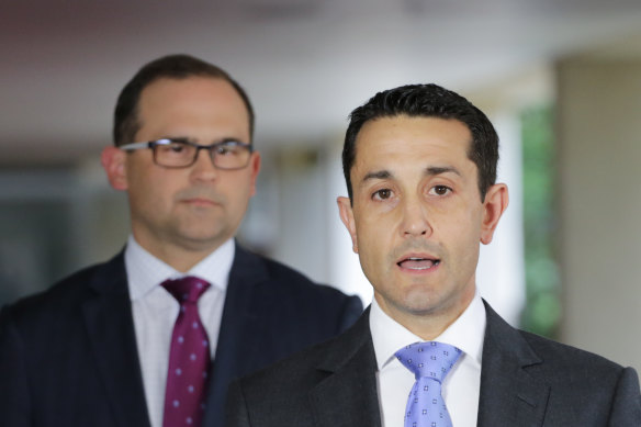 LNP state leader David Crisafulli – pictured with LNP deputy leader David Janetzki – told Saturday’s LNP state convention Queenslanders want to hear how the party can help them with issues that affect their everyday lives.